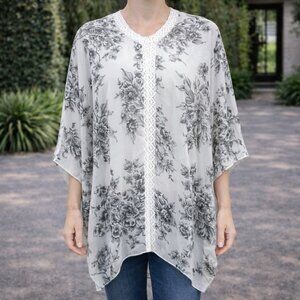 Elegant Floral Sheer Kimono Poncho - Free Size
